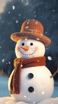 Bałwan w kapeluszu i padający śnieg
