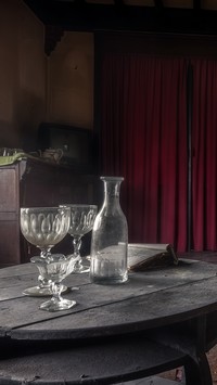 Butelka z kieliszkami na stole