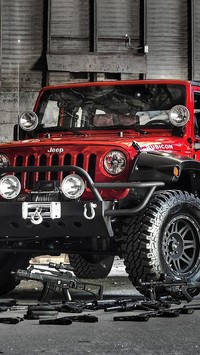 Czerwony Jeep Wrangler Rubicon