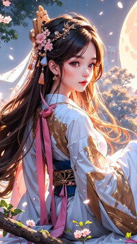 Długowłosa dziewczyna w kimono