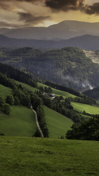 Droga wśród zielonych wzgórz w Austrii