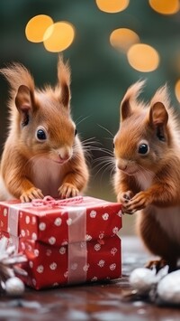 Dwie wiewiórki z prezentem