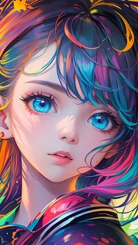 Dziewczyna z kolorowymi włosami w anime