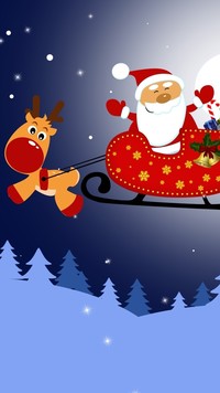 Grafika z Mikołajem w saniach