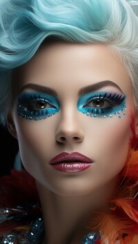 Kobieta w makijażu z niebieskimi włosami