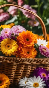 Kolorowe kwiaty w koszyku