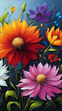 Kolorowe kwiaty w zbliżeniu na niebieskim tle