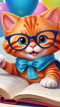Kotek w okularach i książka