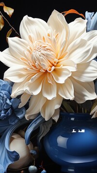 Kremowy kwiat w niebieskim wazonie