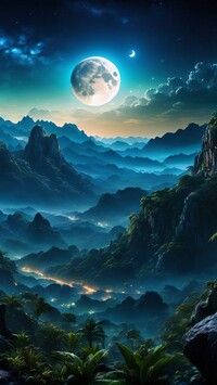 Księżyc nad górami i doliną