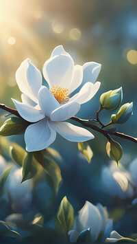 Kwiat magnolii z pąkami na gałązce