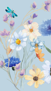 Kwiaty i motyl na niebieskim tle
