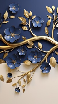 Niebieskie kwiaty na złotej gałązce