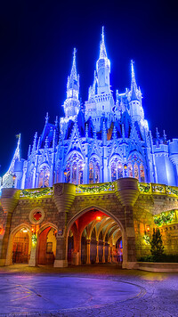 Oświetlony zamek Cinderella Castle