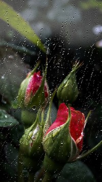 Pąki róż w deszczu