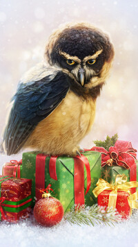 Puchaczyk żółtobrzuchy na prezentach świątecznych