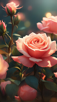 Rozświetlone słonecznym blaskiem różowe róże