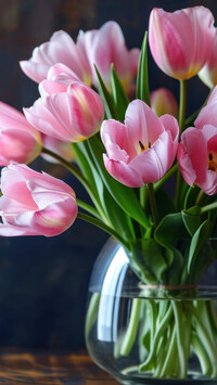 Rozwinięte różowe tulipany w wazonie