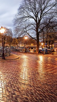 Ulica w Amsterdamie po deszczu