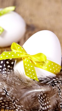 Wielkanocne jajka obok piórek