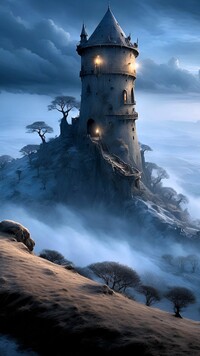 Wieża na zamglonej skale