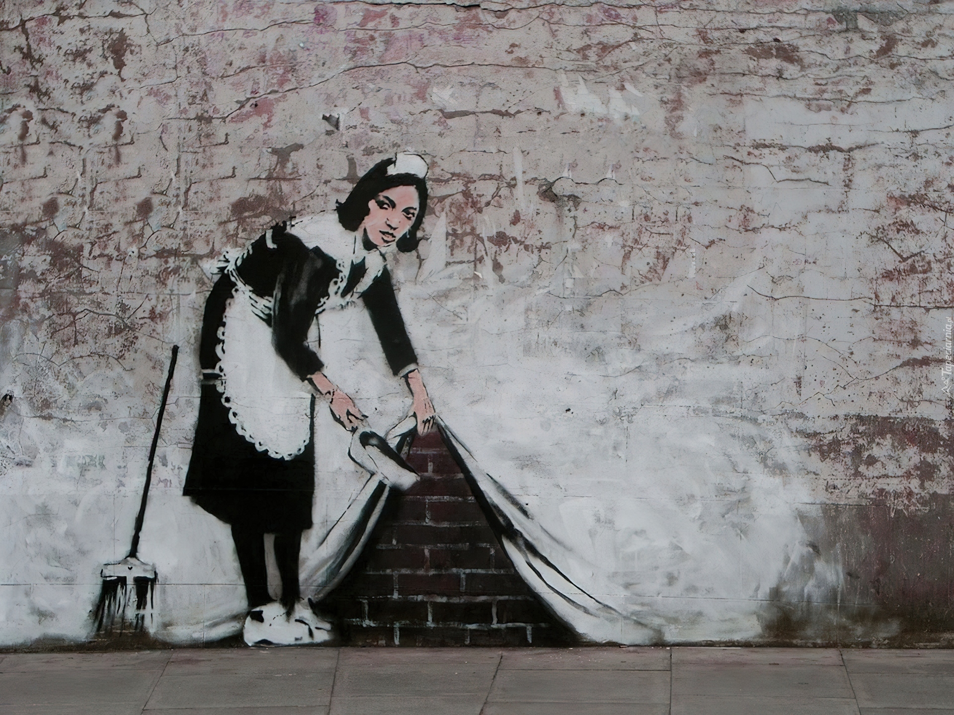 Sprzątająca, Pokojówka, Banksy, Mural, Street art