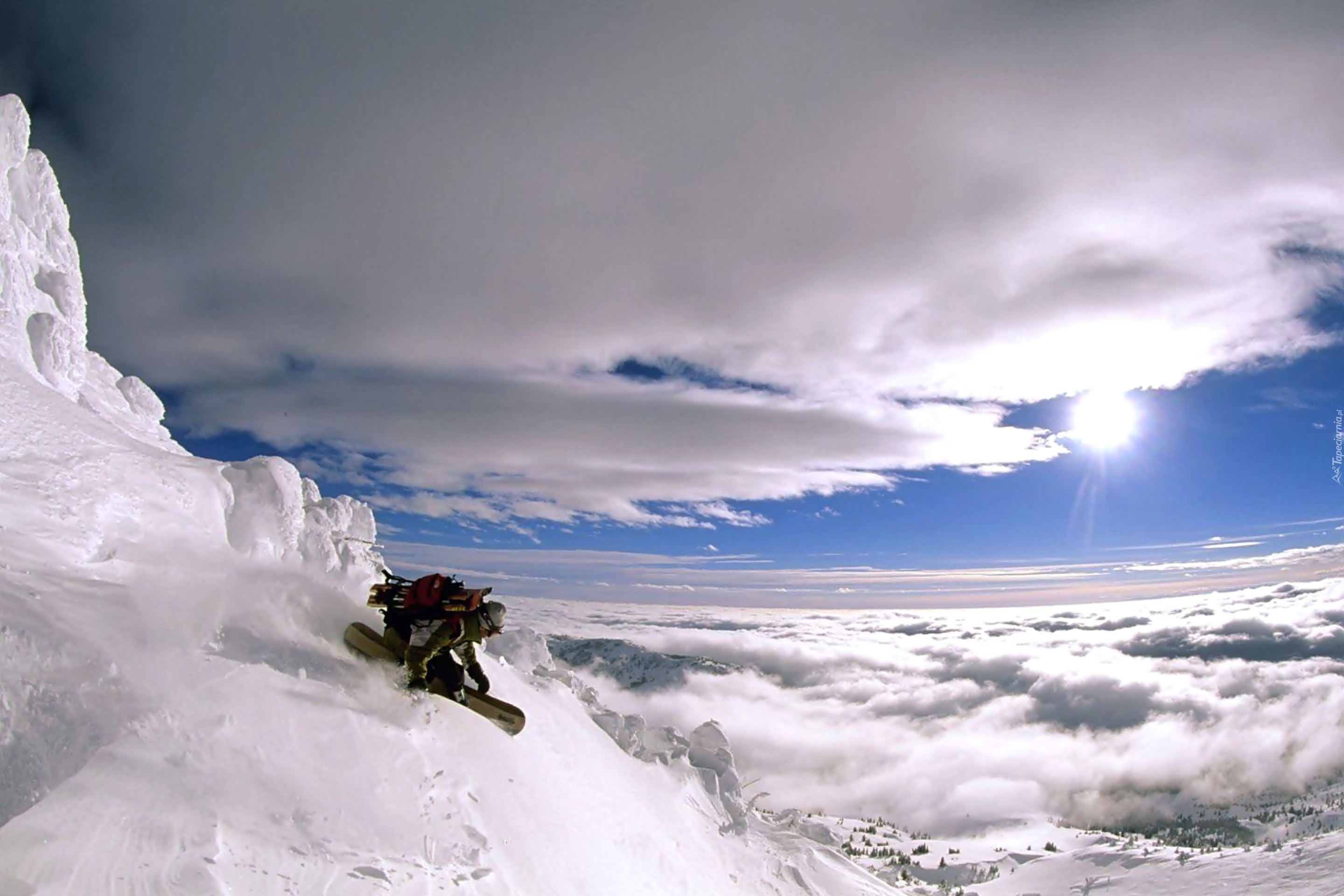Snowboard, Stok, Chmury, Śnieg