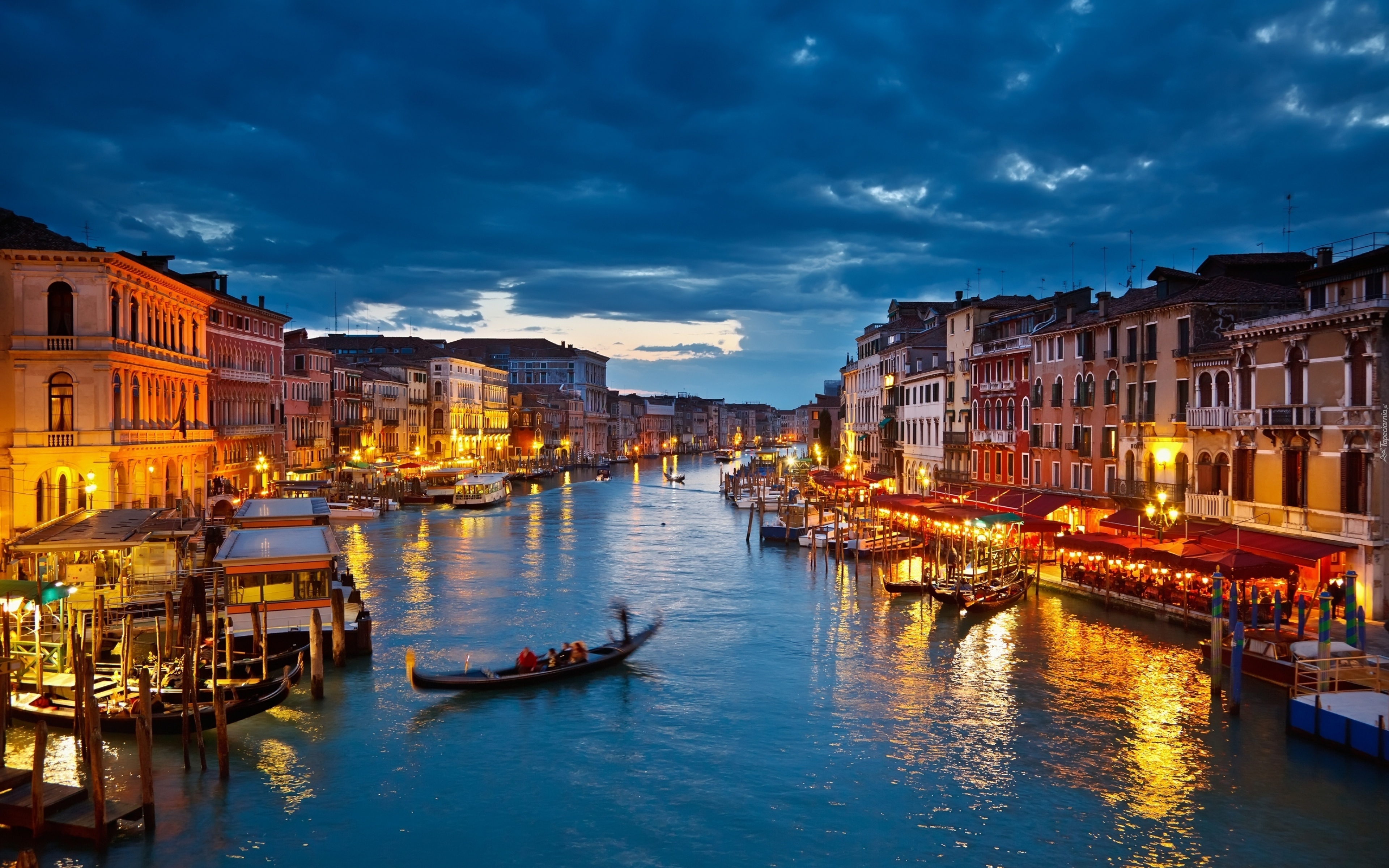 Wenecja, Gondola, Noc, Światła