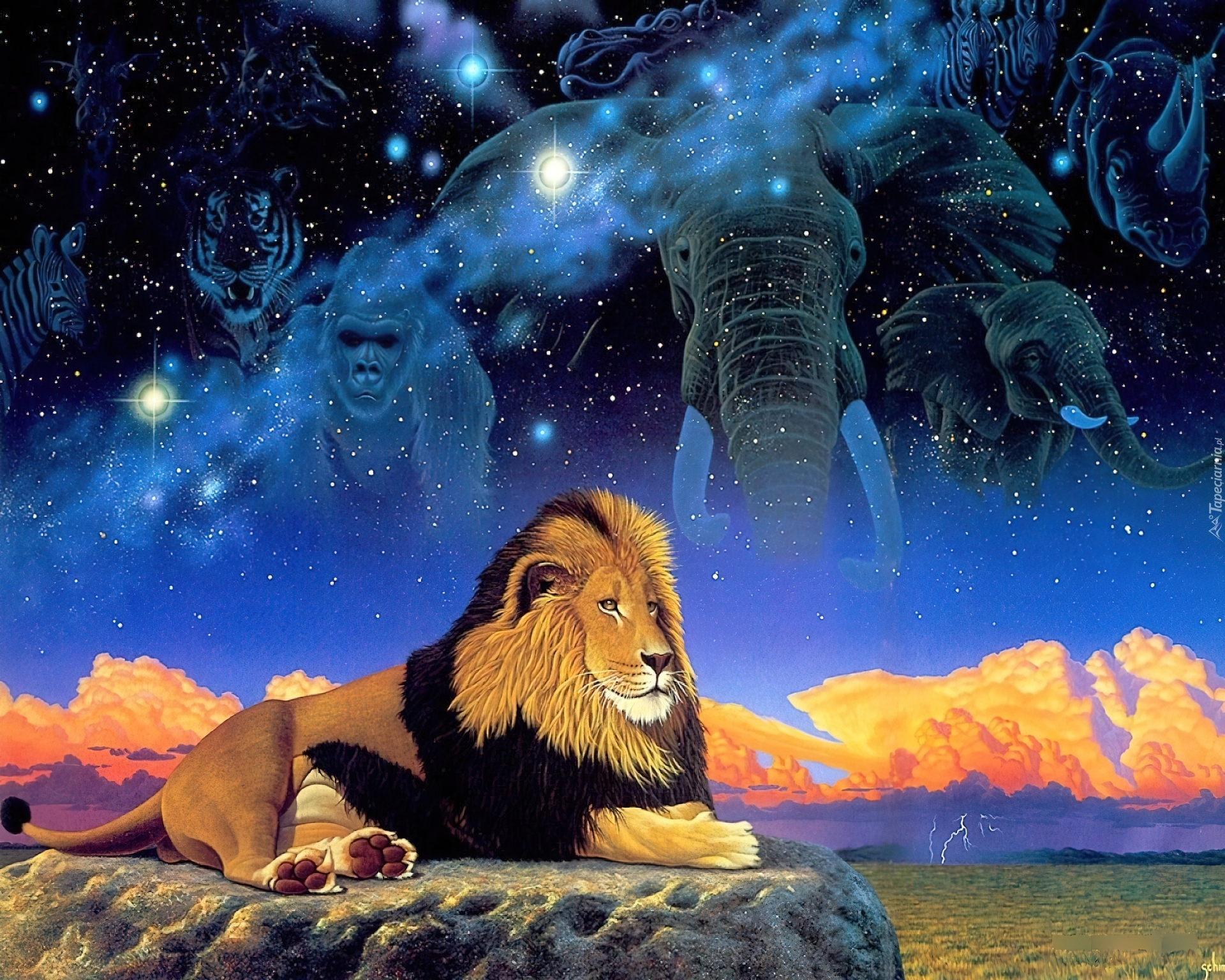 Król Lew, The Lion King, Słoń, Małpa, Góry