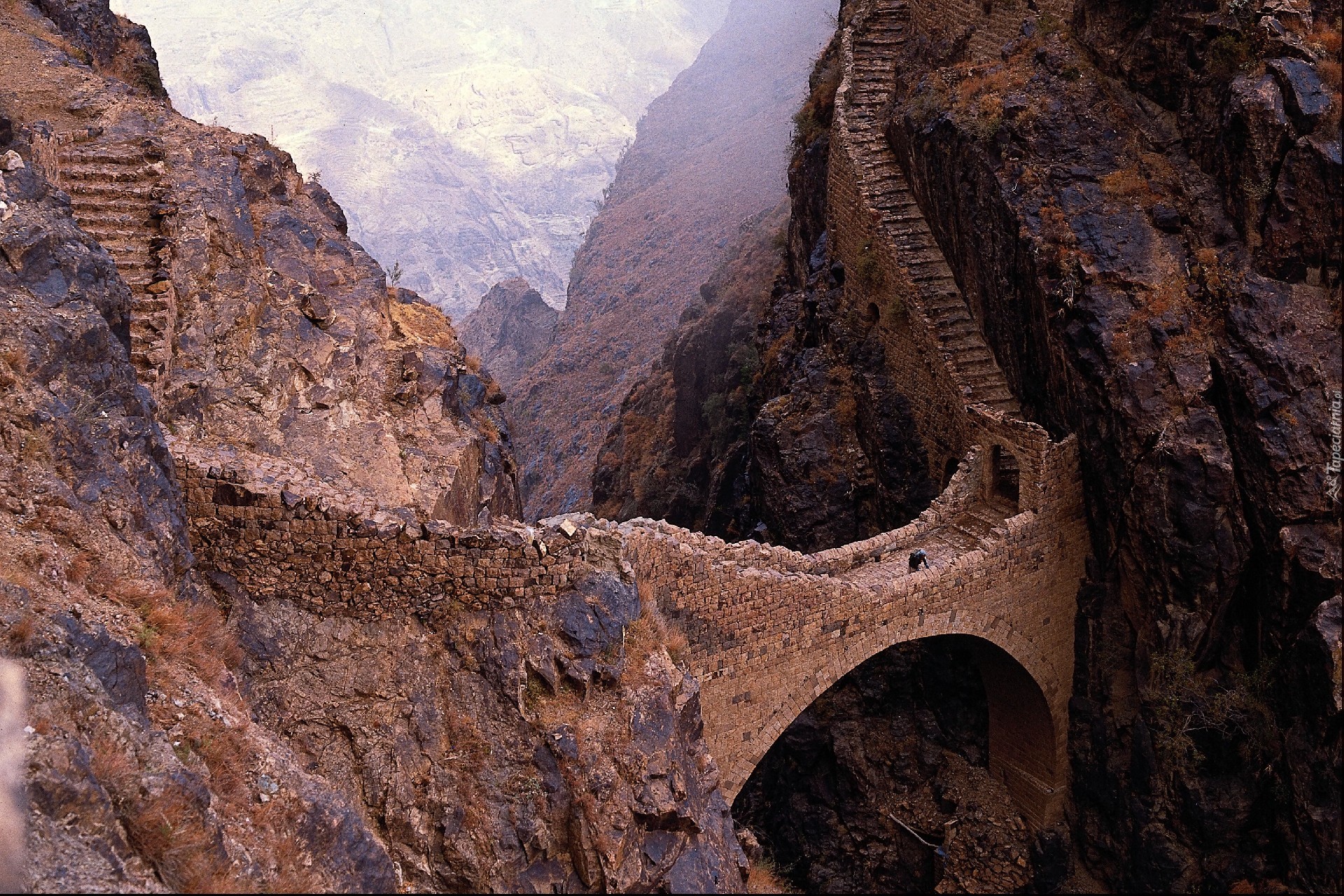 Shahara Bridge, Jemen, Most, Schody, Góry