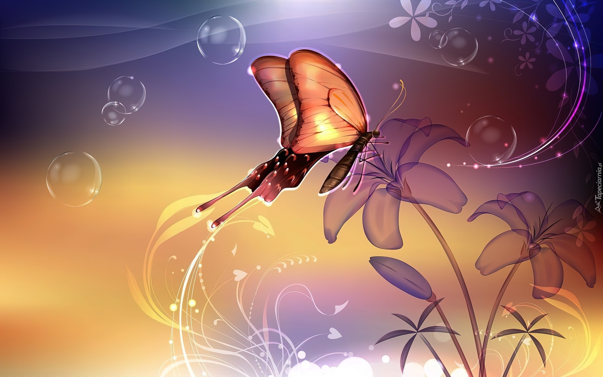 Kwiatki, Motyl, Grafika