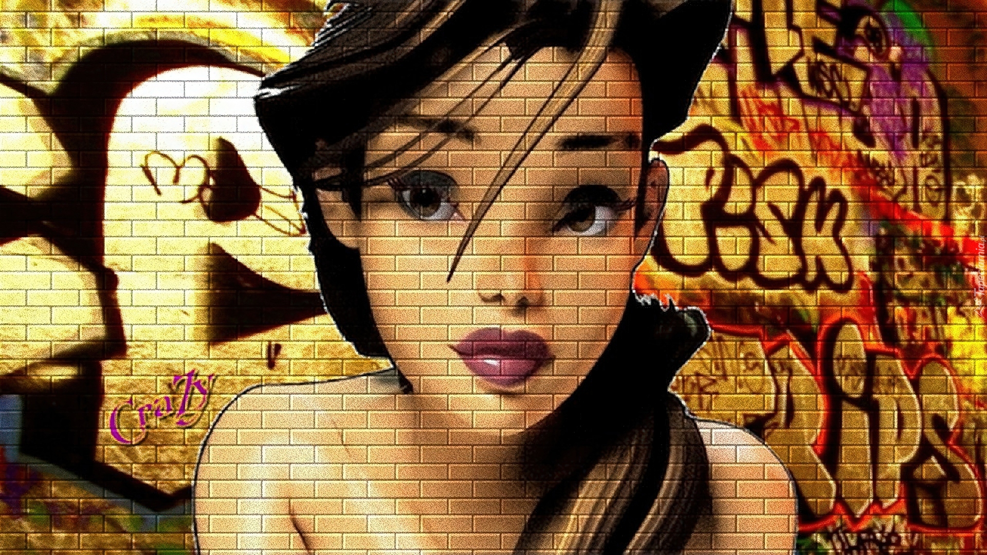 Kobieta, Ściana, Mural, Street art