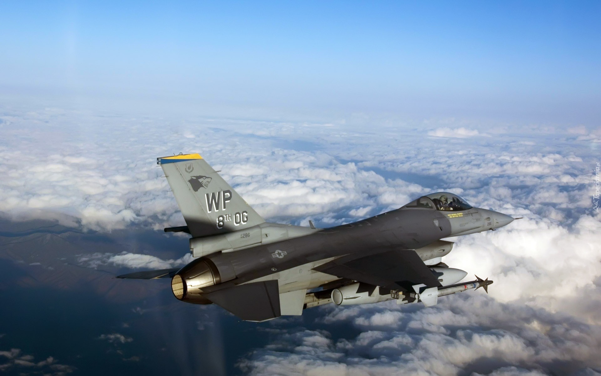 Myśliwiec, F-16, Chmury, Lot