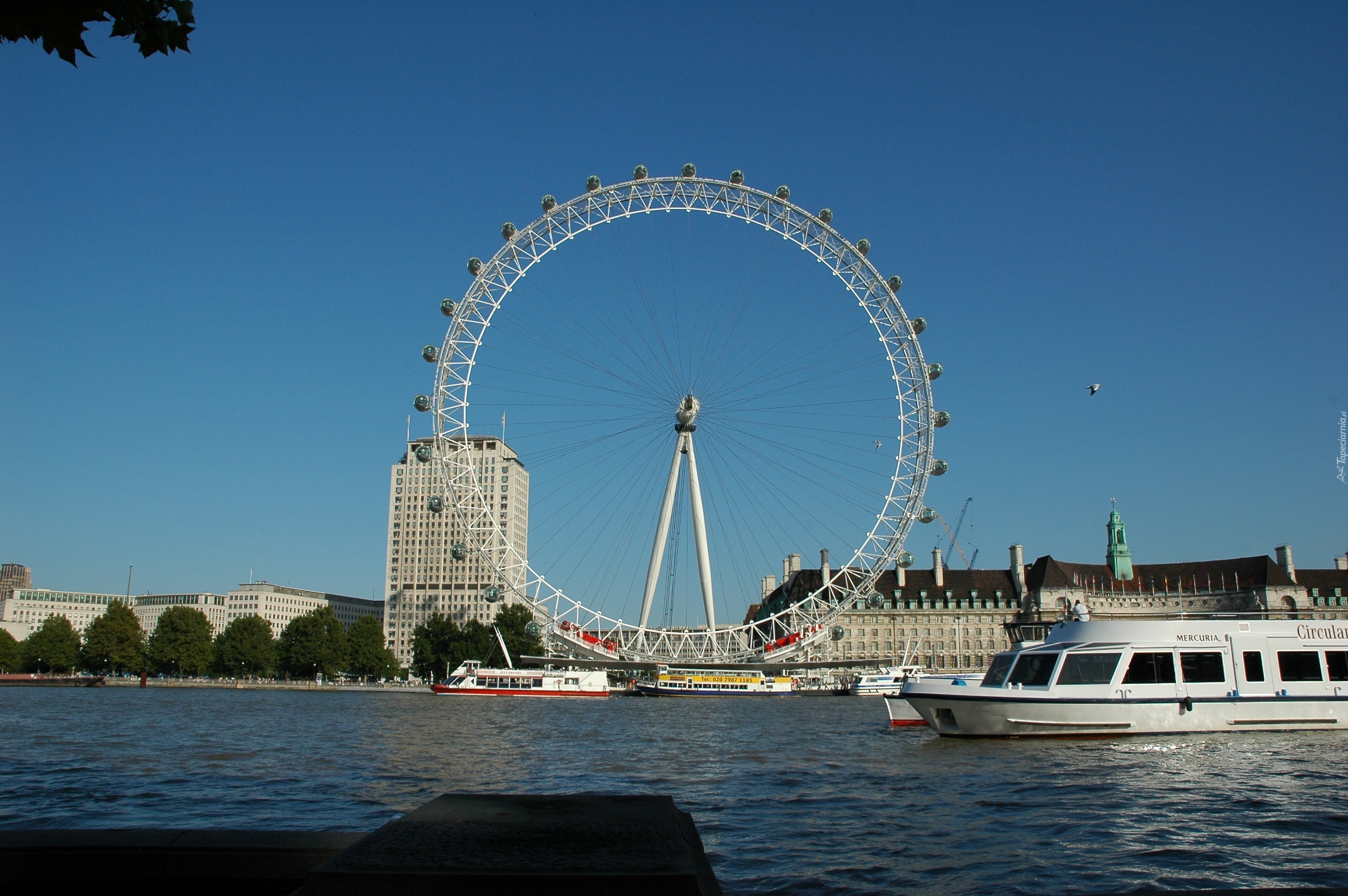Rzeka, Tamiza, Statek, London Eye, Londyn