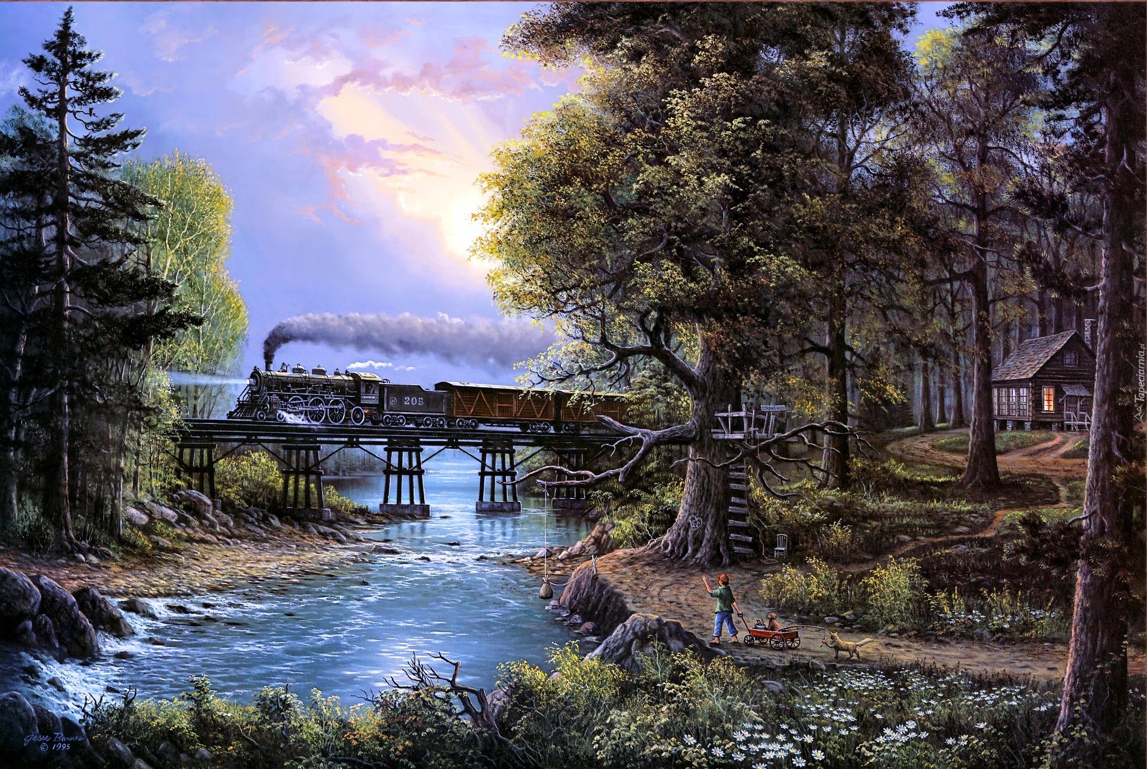 Pociąg, Most, Rzeka, Obraz