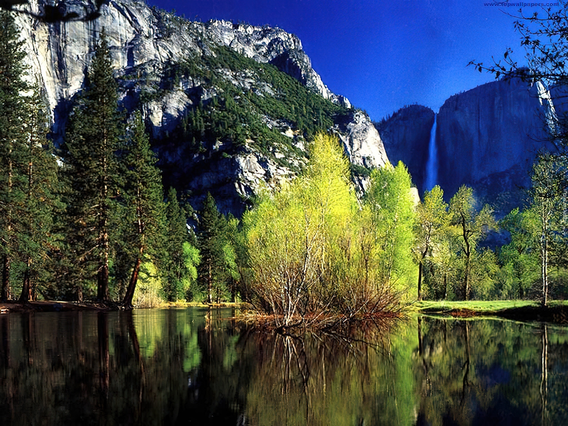 Stany Zjednoczone, Stan Kalifornia, Park Narodowy Yosemite, Jezioro, Góry, Drzewa