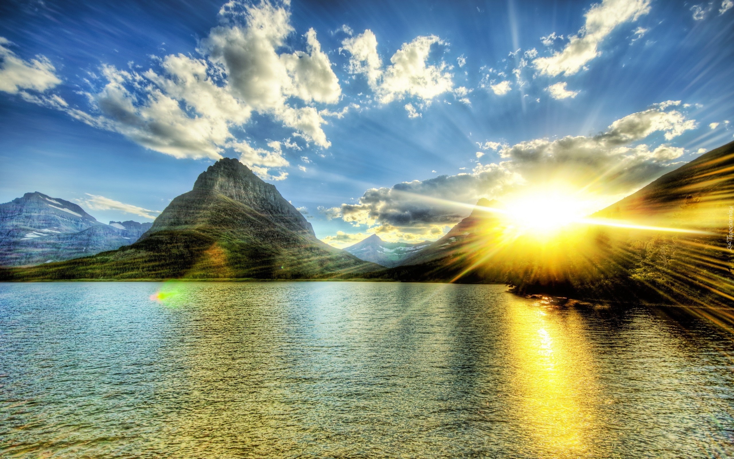 Góry, Jezioro, Promienie Słońca
