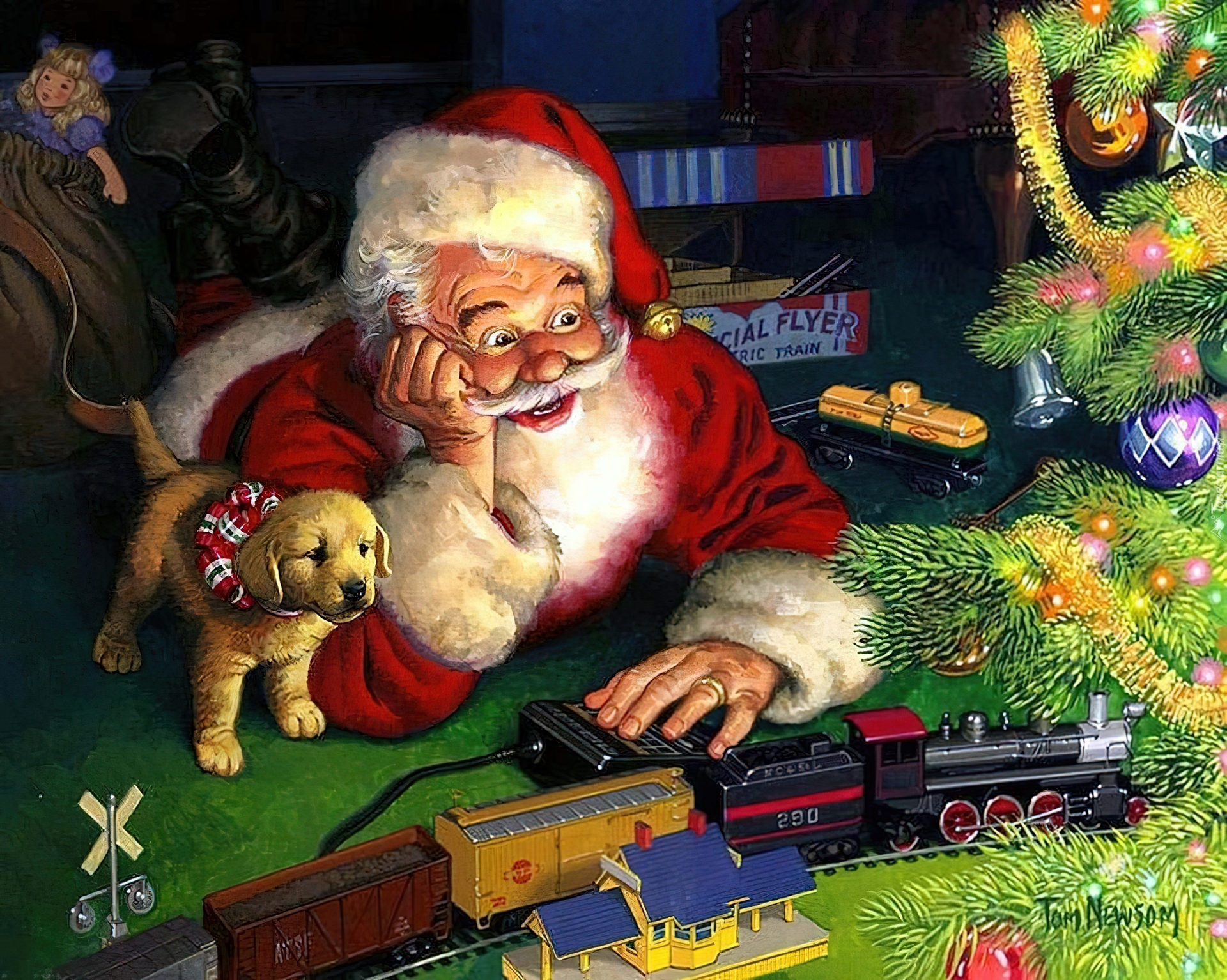 Mikołaj, Choinka, Mały, Piesek, Boże, Narodzenie