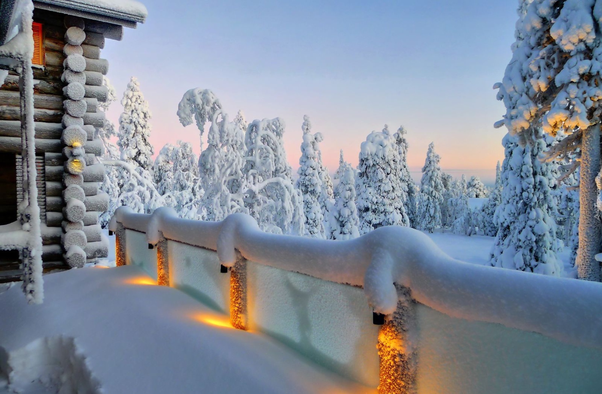 Drzewa, Domek, Śnieg, Zima