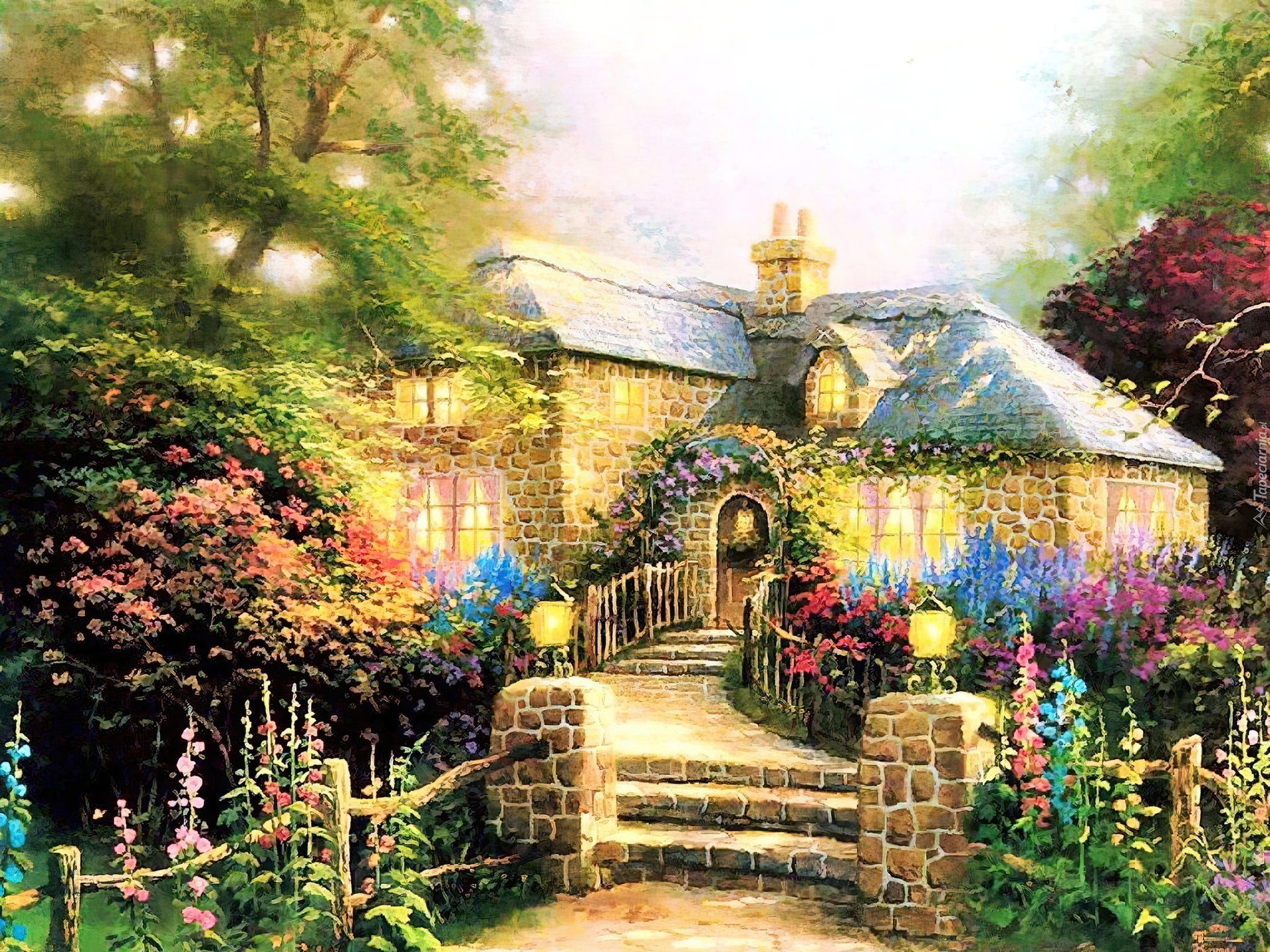 Dom, Ogród, Kwiaty, Płotek