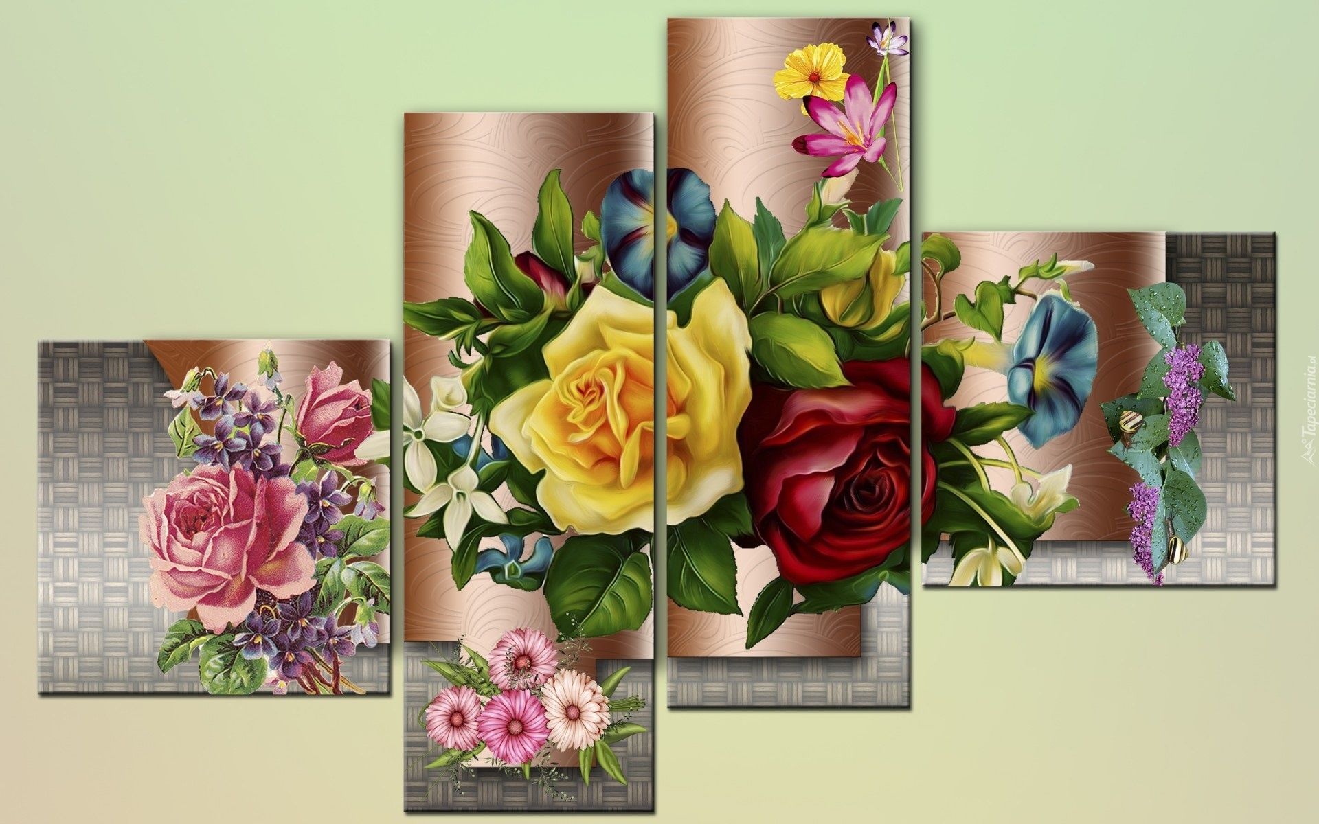 Kolorowe, Kwiaty, Róże, Dekoracja, Art