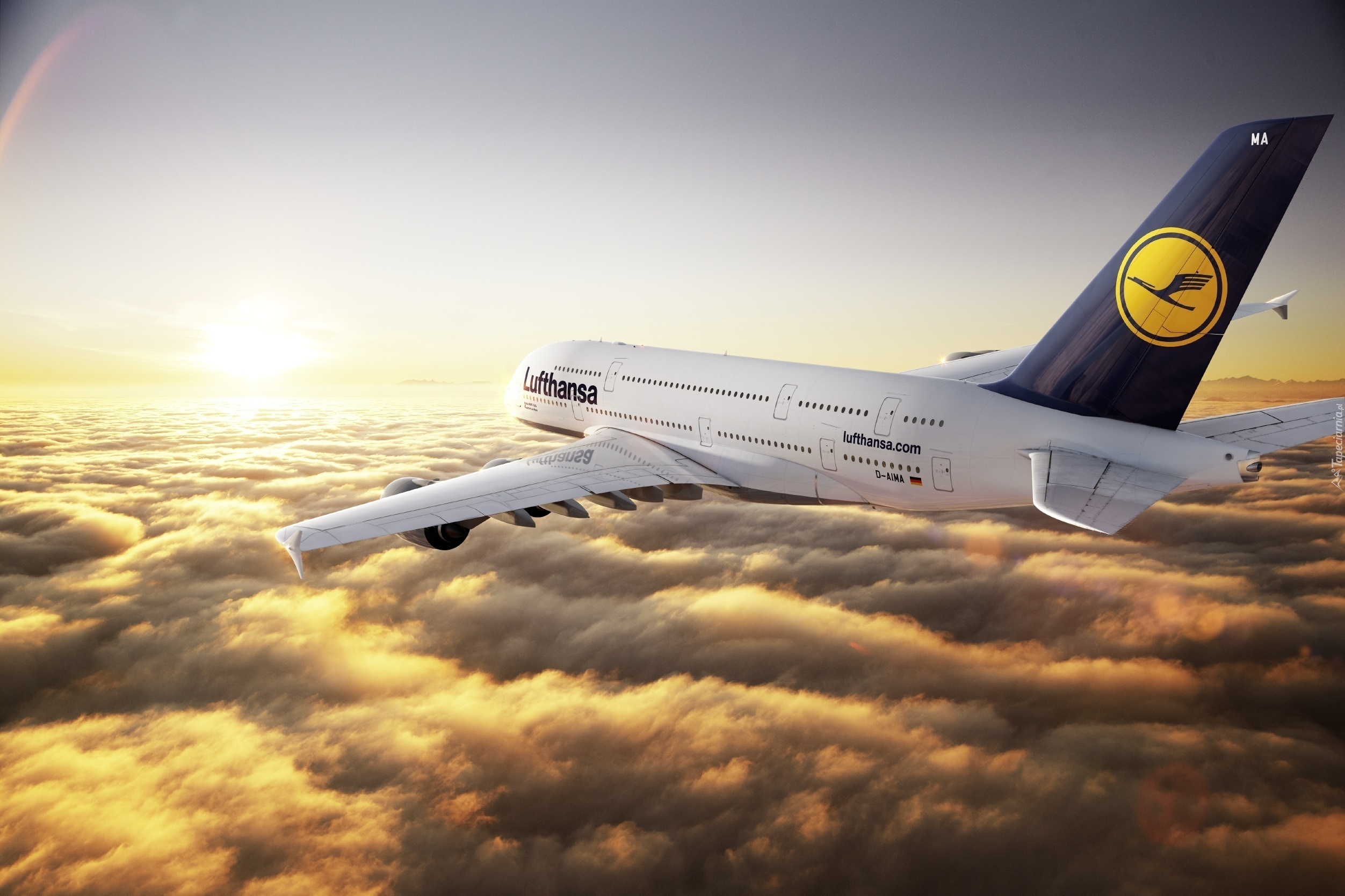Samolot, Airbus, A380, Chmury