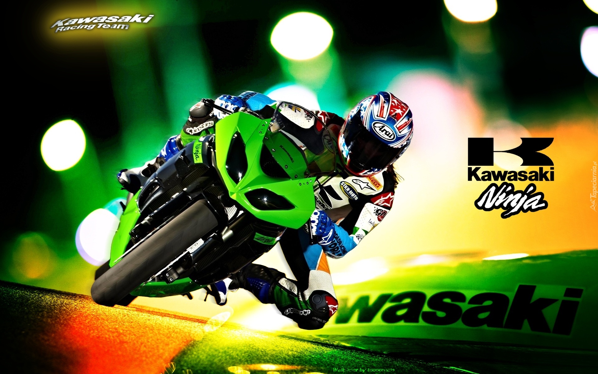 Kawasaki Ninja ZX-10R, Zielony, Logo, Motocyklista