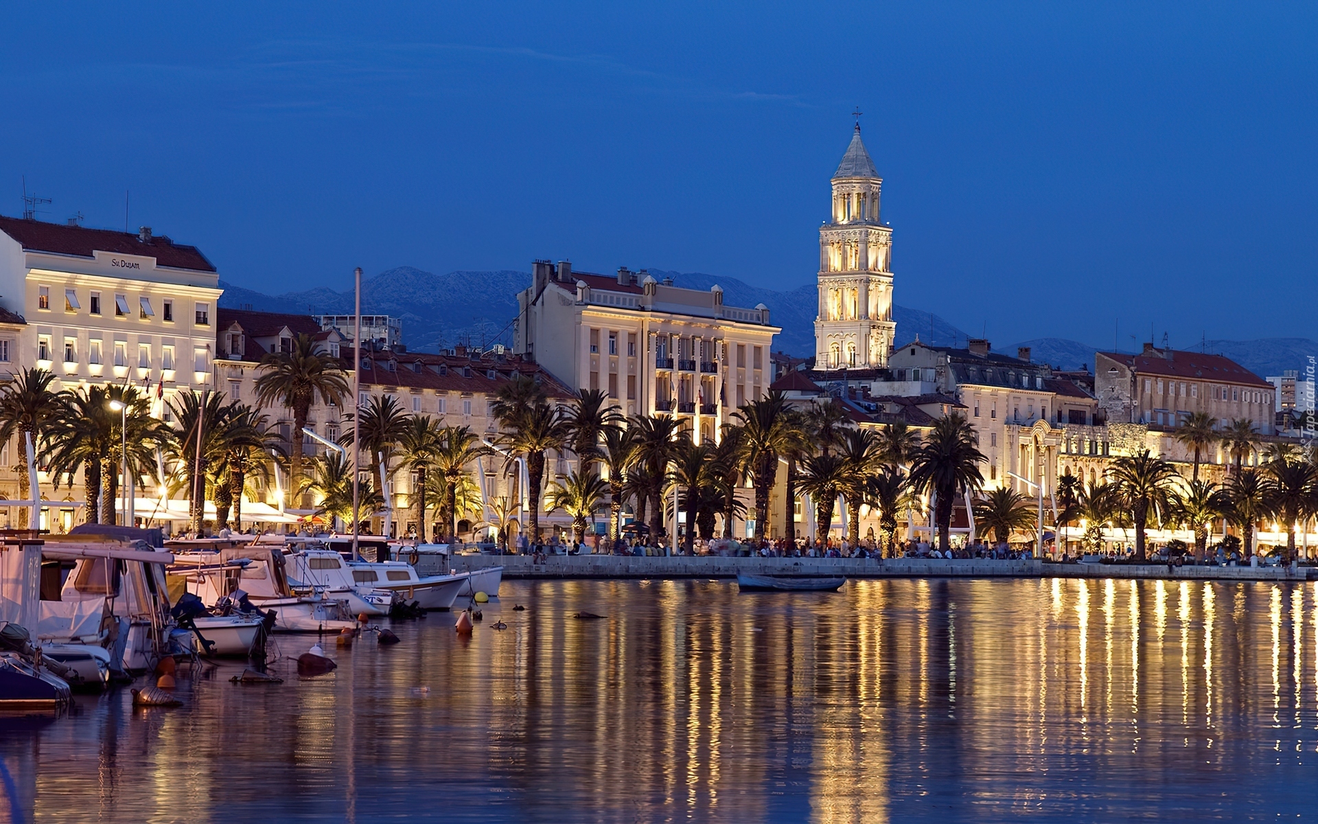 Split, Panorama, Miasta, Wieczór, Nabrzeże, Jachty