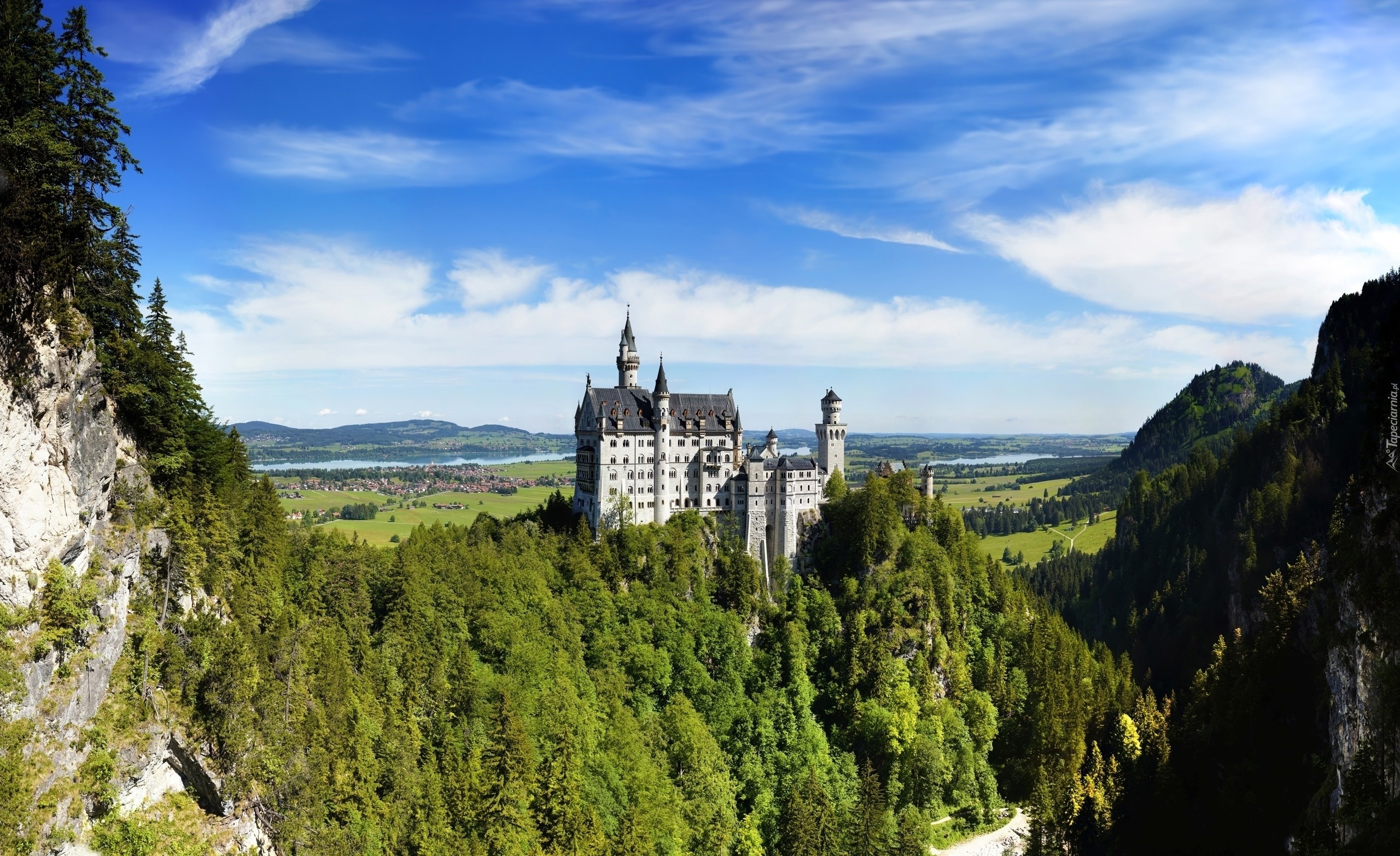 Zamek, Neuschwanstein, Góry, Lasy, Niemcy