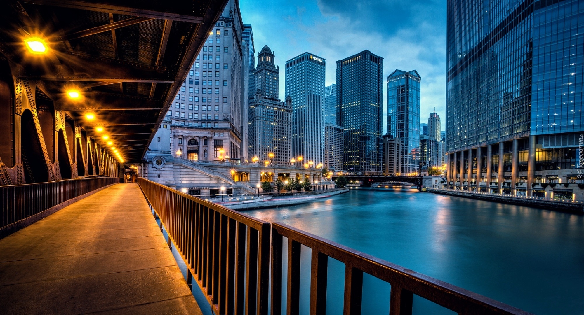 Wieczór, Miasto, Chicago, Stany Zjednoczone