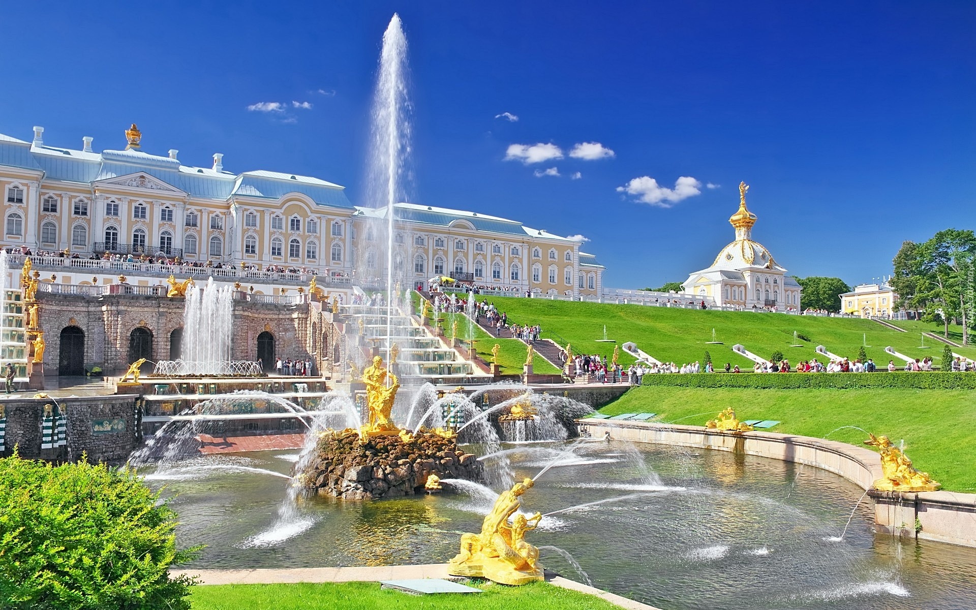 Pałac, Zabytek, Fontanna, St Petersburg, Rosja