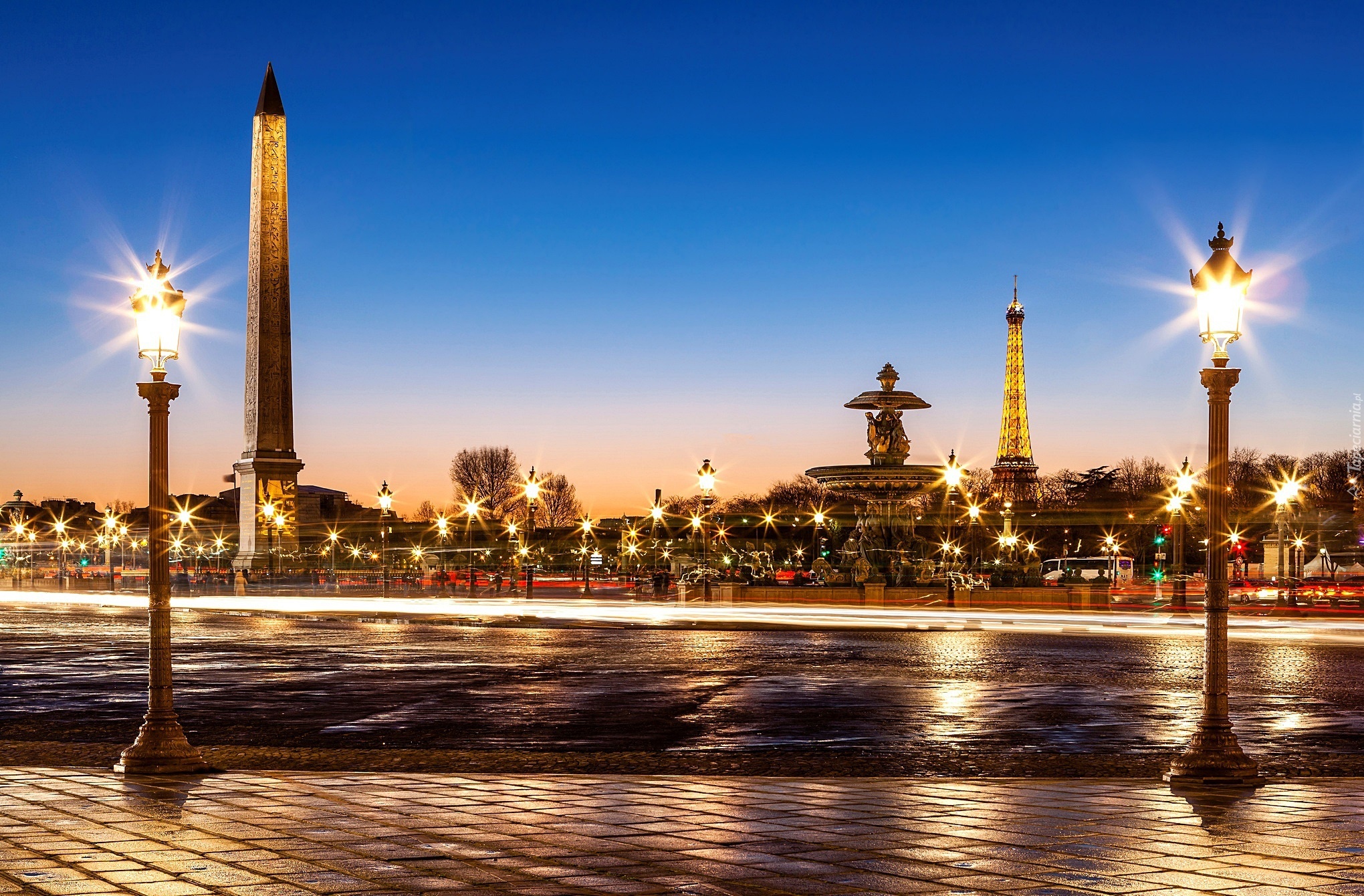 Paryż, Francja, Plac de la Concorde, Obelisk, Wieża Eiffla