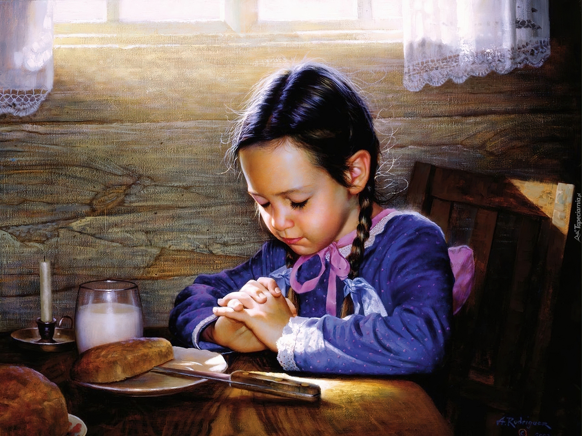 Obraz, Dziewczynka, Chleb, Mleko, Alfredo Rodriguez