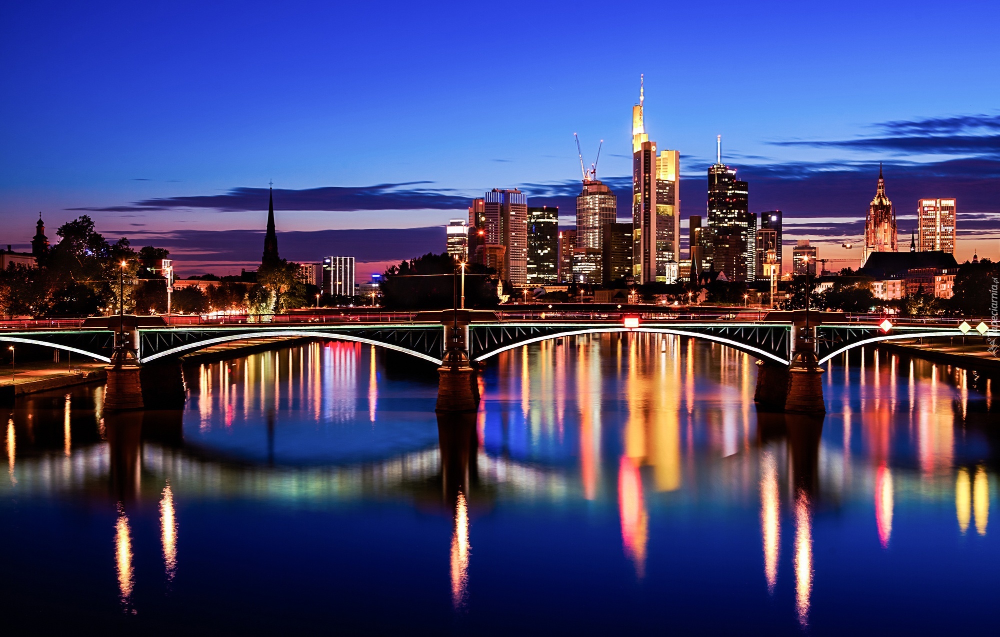Frankfurt, Niemcy, Most, Miasto, Odbicie